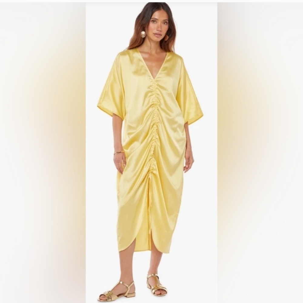 NWT Elegant Yellow Ruched Craftan Dress